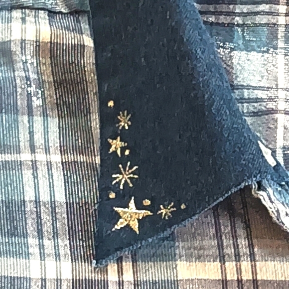 Vintage Button Up Cotton Shirt Embroidered Detachable Collar Shimmer Stripes XL - Picture 8 of 17